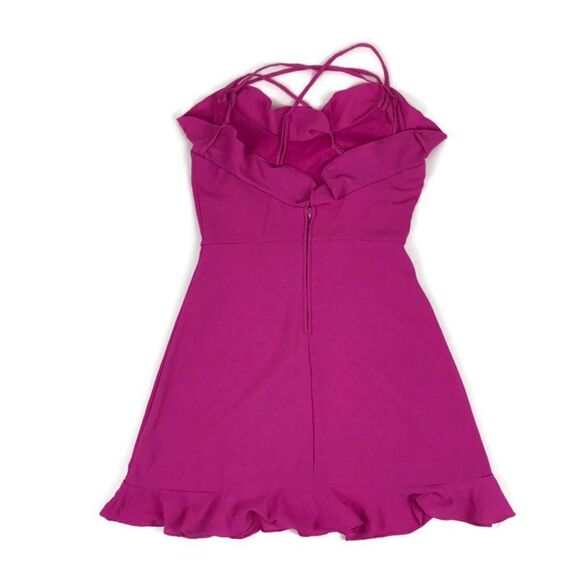 B. Darlin Strappy Mini Shift Dress Juniors Size 5/6 Pink Ruffle Trim Zip Party - Picture 4 of 8